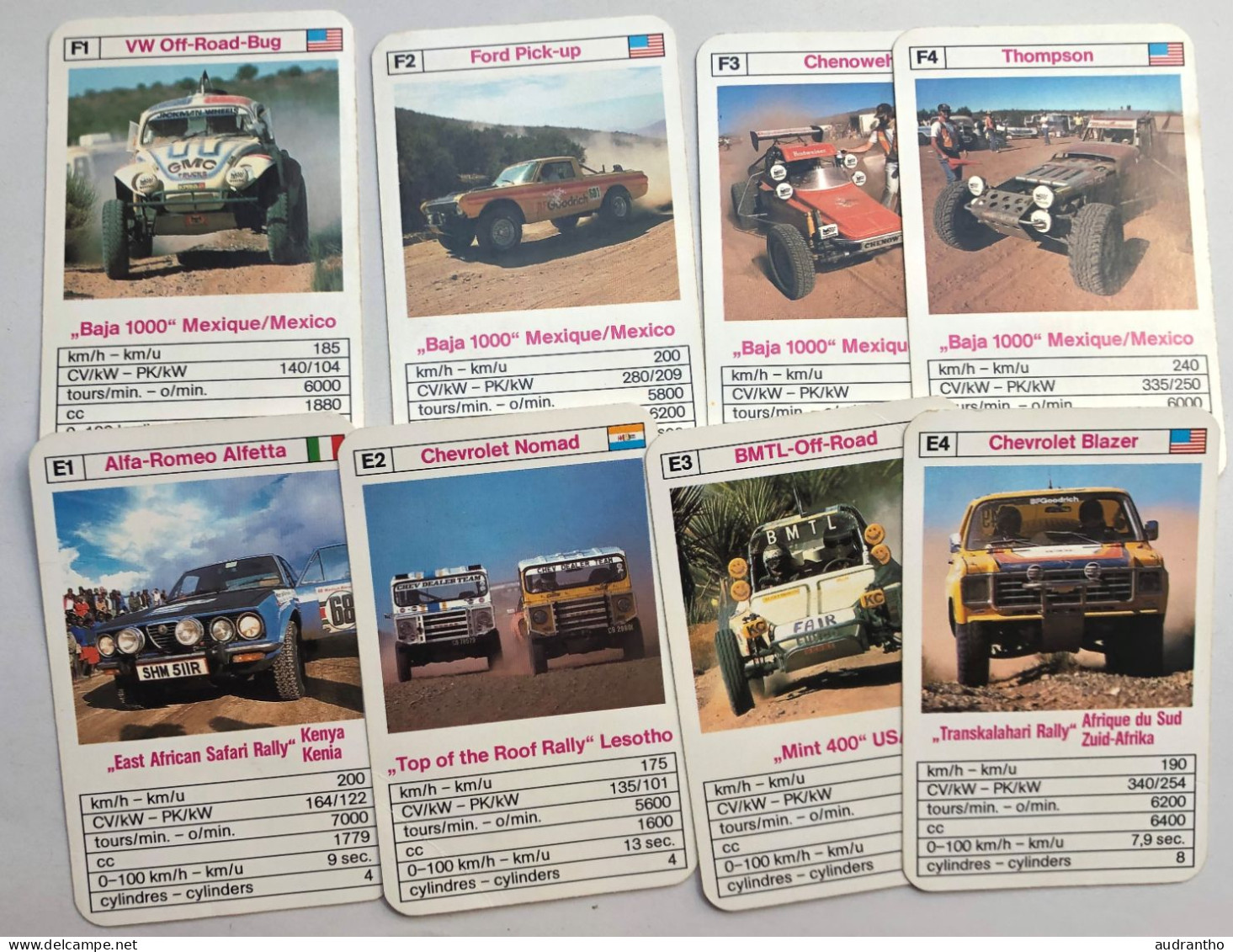 Jeu De 32 Cartes Vintage De 1982 Type 7 Familles - TOP ASS Voiture De Rallye - Peugeot 2CV-Cross Golf Saab - Trading-Karten