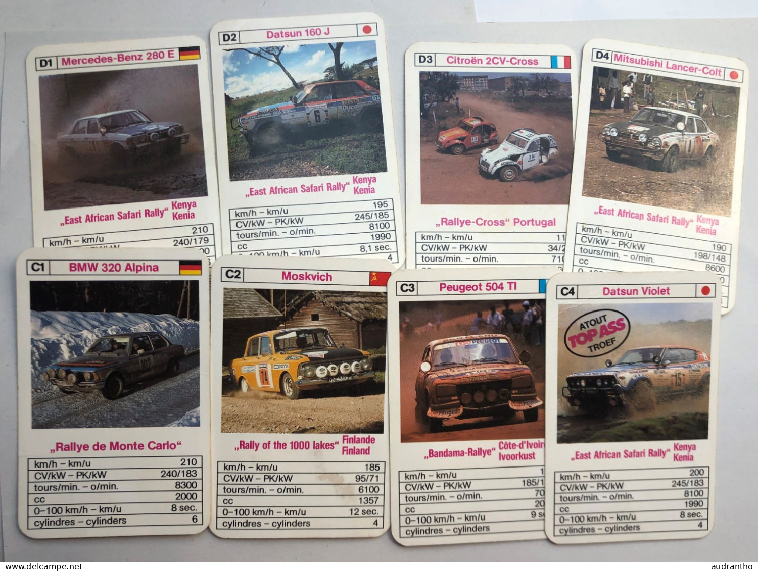 Jeu De 32 Cartes Vintage De 1982 Type 7 Familles - TOP ASS Voiture De Rallye - Peugeot 2CV-Cross Golf Saab - Trading Cards