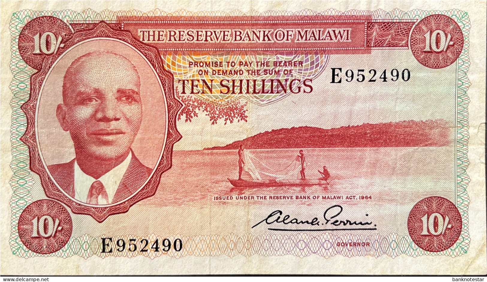 Malawi 10 Shillings, P-2 (1964) - Very Fine Minus - RARE - Malawi