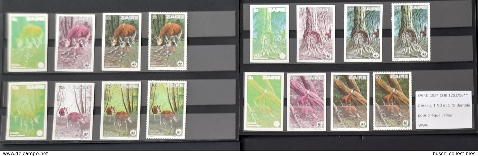 Congo Zaire 1984 COB 1253 - 1256 Color Proofs Essais Couleur IMPERF ND Okapi WWF Faune Fauna - Neufs