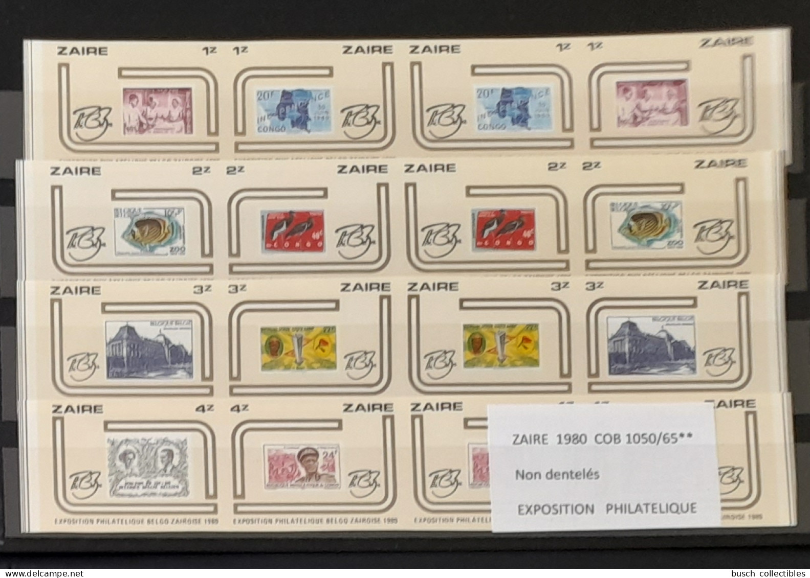Congo Zaire 1980 COB 1050 - 1065 IMPERF Non Dentelé Exposition Philatélique Zairoise Stamp Exhibition Timbres Sur Stamps - Briefmarken Auf Briefmarken