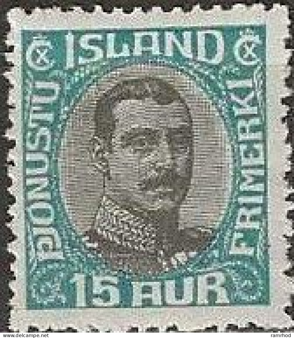 ICELAND 1920 Official - King Christian X -15a. - Black And Blue MH - Servizio