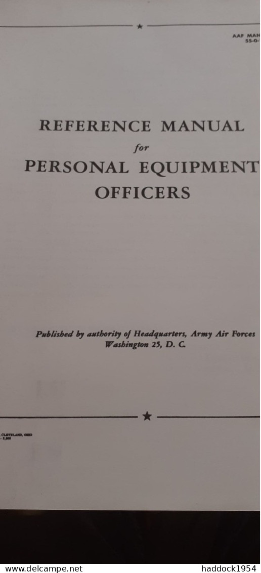 Reference Manual For Personal Equipment Officers GEORGE PETERSEN Army Air Forces 1945 - US Army