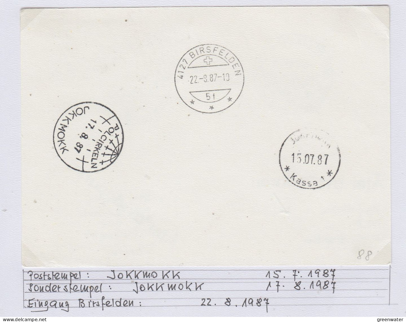 Sweden  Card From Switzerland To Polcirkeln Jokkmokk And Back Ca Jokkmokk 17.8.1987 (BS199A) - Briefe U. Dokumente