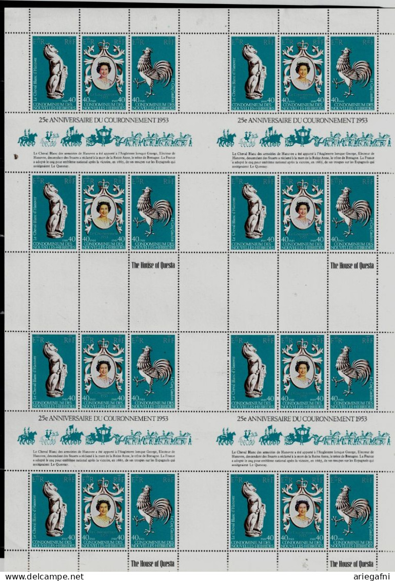 NEW HEBRIDES 1978 25TH ANNIVERSARY OF THE CORONATION OF QUEEN ELIZABETH II FULL SHEET MI No 516-8 MNH VF!! - Blocs-feuillets