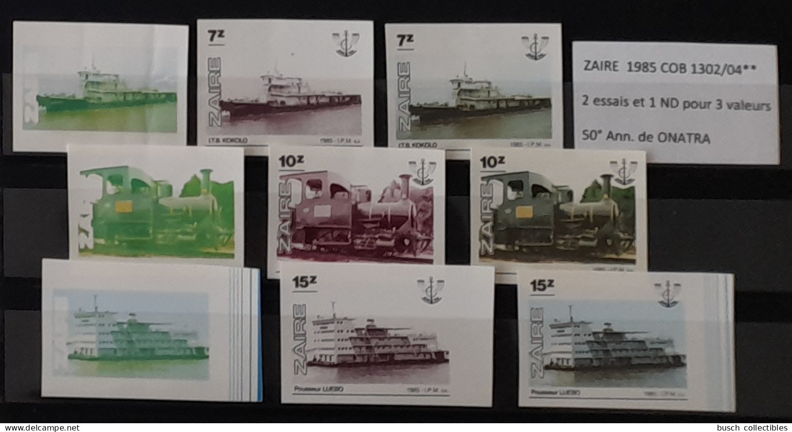 Congo Zaire 1985 COB 1302 - 1304 Color Proofs Essais Couleur IMPERF ND ONATRA Train Eisenbahn Zug Bateau Schiff Ship - Unused Stamps