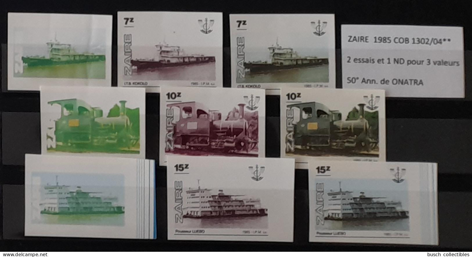 Congo Zaire 1985 COB 1302 - 1304 Color Proofs Essais Couleur IMPERF ND ONATRA Train Eisenbahn Zug Bateau Schiff Ship - Trenes