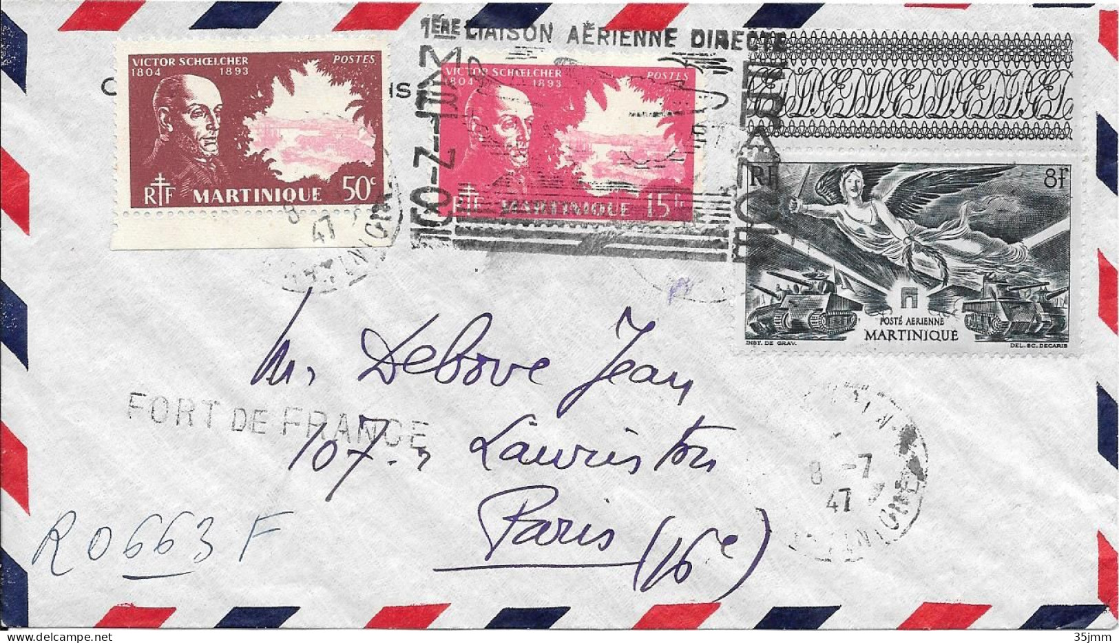 Martinique Lettre Recommandée Fort De France 1947 - Airmail