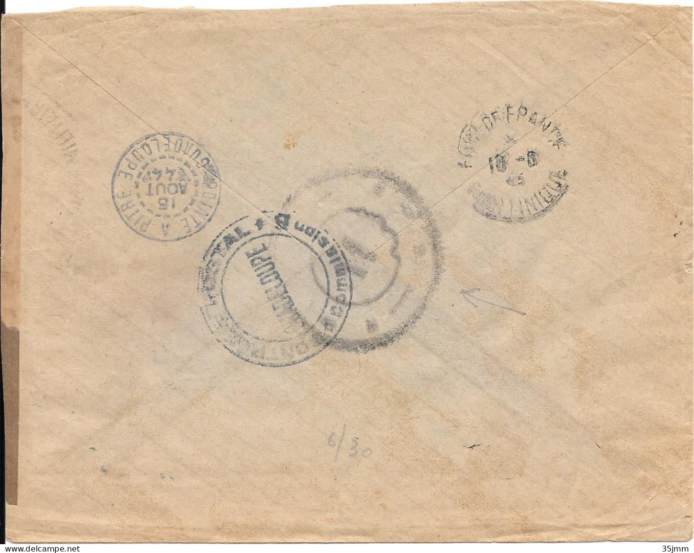 Martinique Lettre  Fort De France 1944 Pour La Guadeloupe Censure Censor Geoffnet Examiner Censura - Airmail