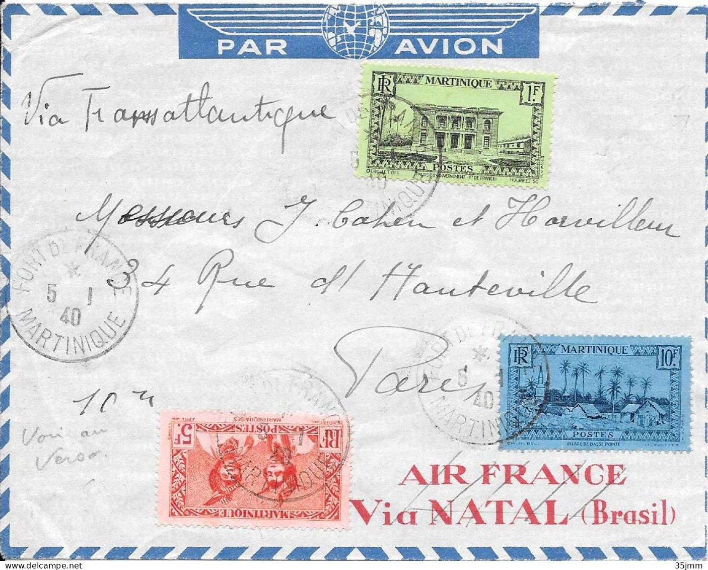 Martinique Lettre  Fort De France 1940 Censure Censor Geoffnet Examiner Censura - Posta Aerea