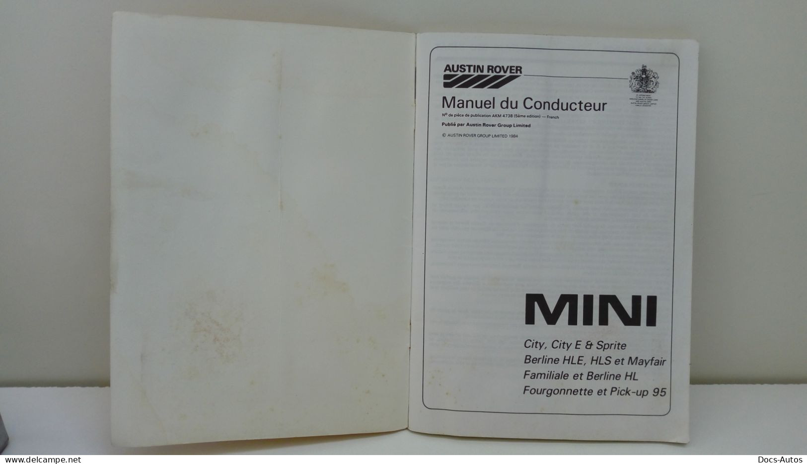 Austin Mini De 1984 - Manuel Du Conducteur - Voitures