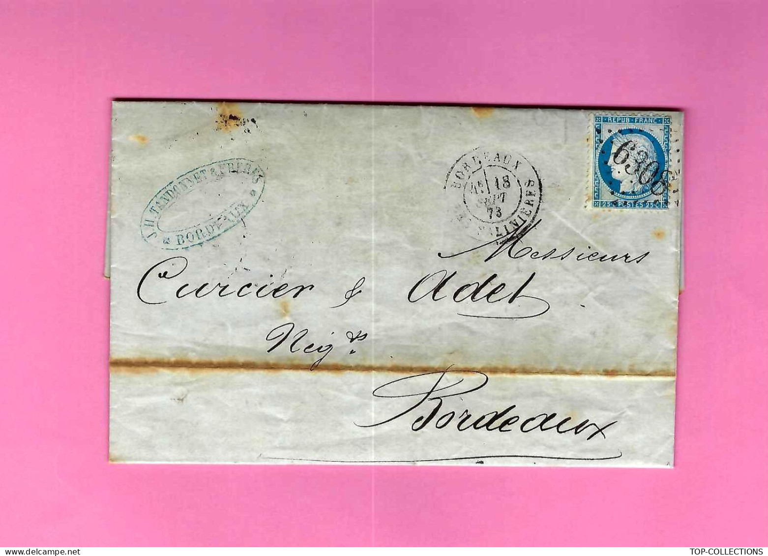 1873 NAVIGATION   COLONIES NAUFRAGE  Tandonnet Fr. Armateurs à Bordeaux  Du Navire « Surcouf » Superbe A étudier !! - 1800 – 1899