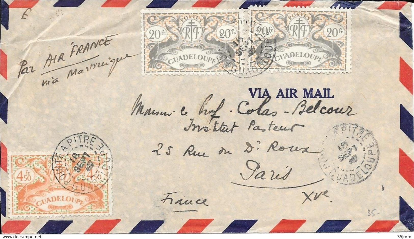 Guadeloupe Lettre Pointe à Pitre 1948 - Poste Aérienne