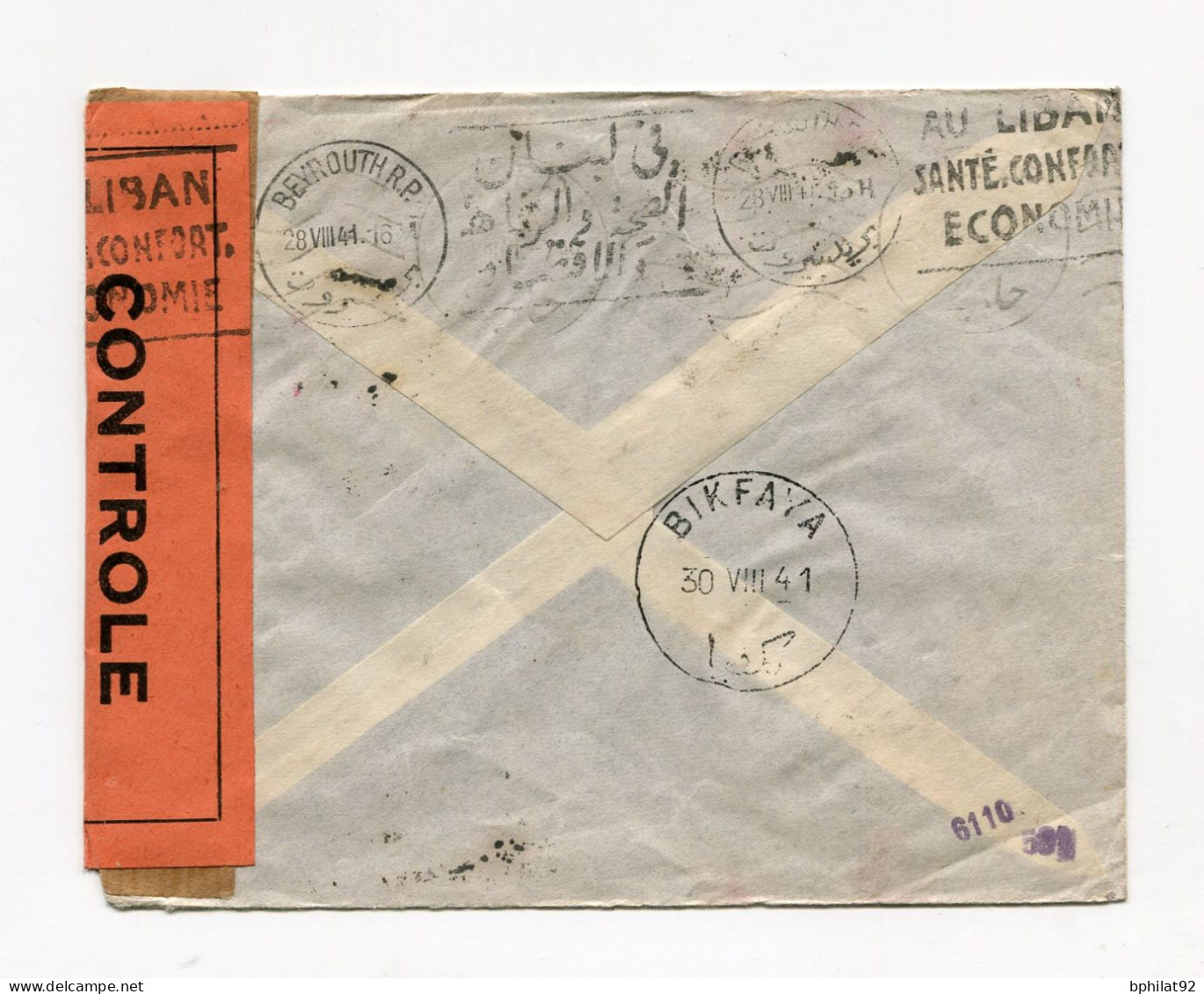 !!! SOUDAN, LETTRE PAR AVION DE BAMAKO POUR BIKFAYA (LIBAN) DE 1941 AVEC CENSURES - Lettres & Documents