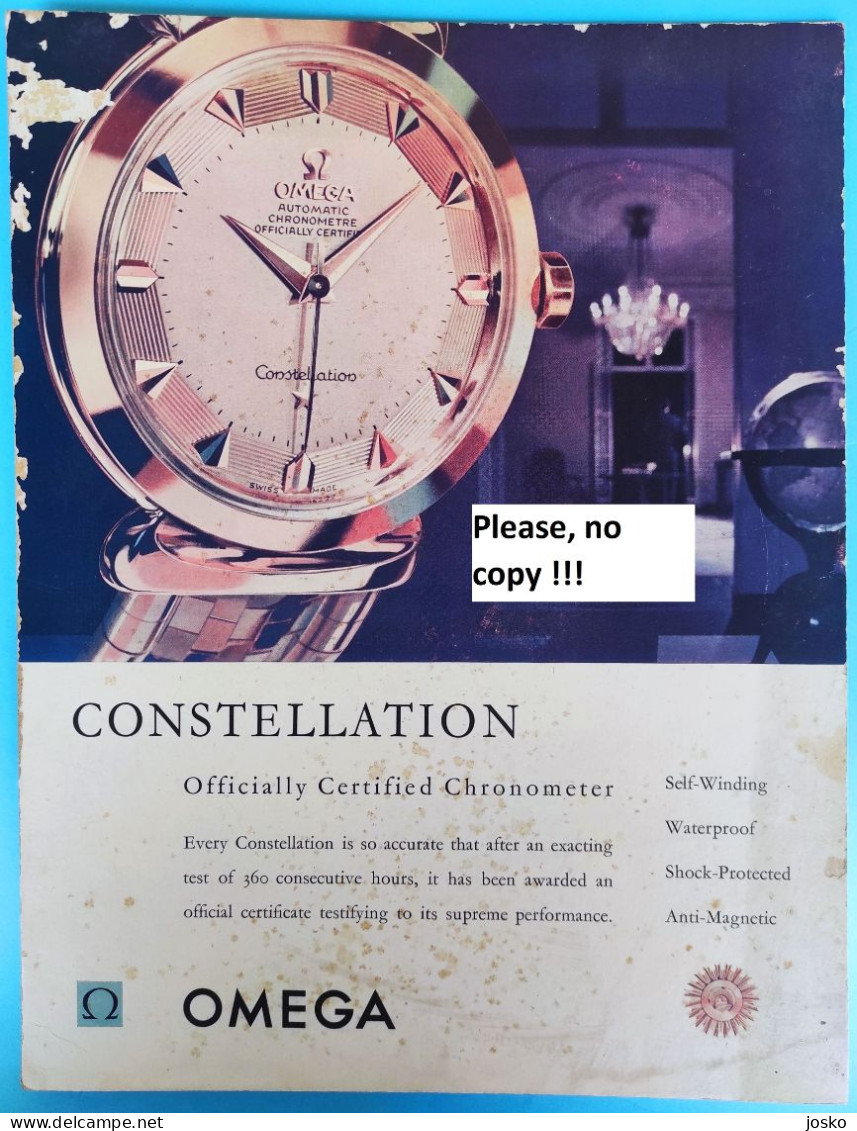 OMEGA Constellation (Swiss Watch) Orig. Vintage Cardboard Advertising Sign *Publicitaire Vintage En Carton Pappe Cartone - Placas De Cartón