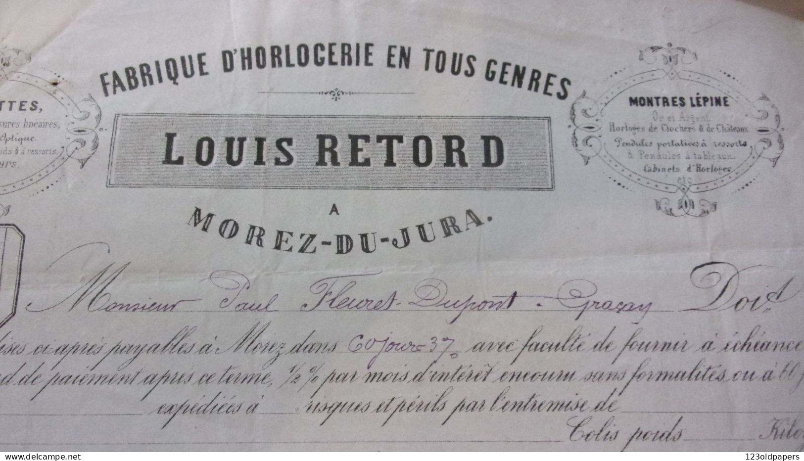 1882 LOUIS RETORD MOREZ DU JURA FABRIQUE HORLOGERIE  MONTRES - 1800 – 1899