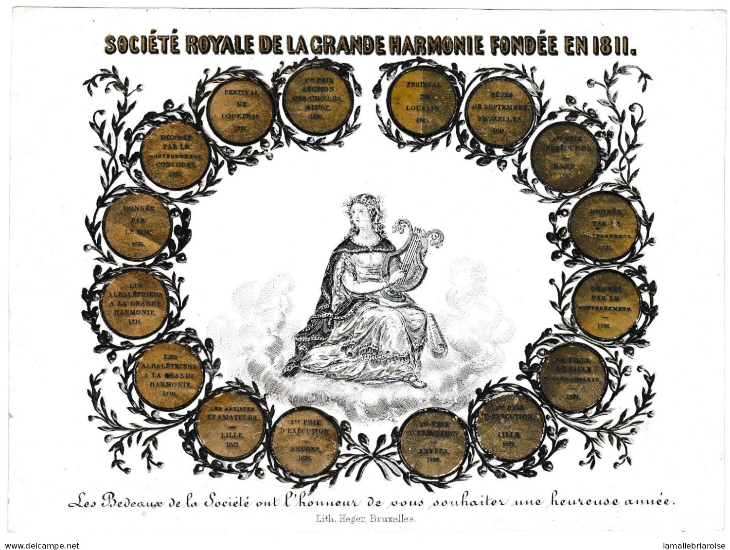 Belgique, Carte Porcelaine, Porseleinkaart, Societé Royale De La Grande Harmonie, Bruxelles, Dim:157x112mm, - Cartoline Porcellana