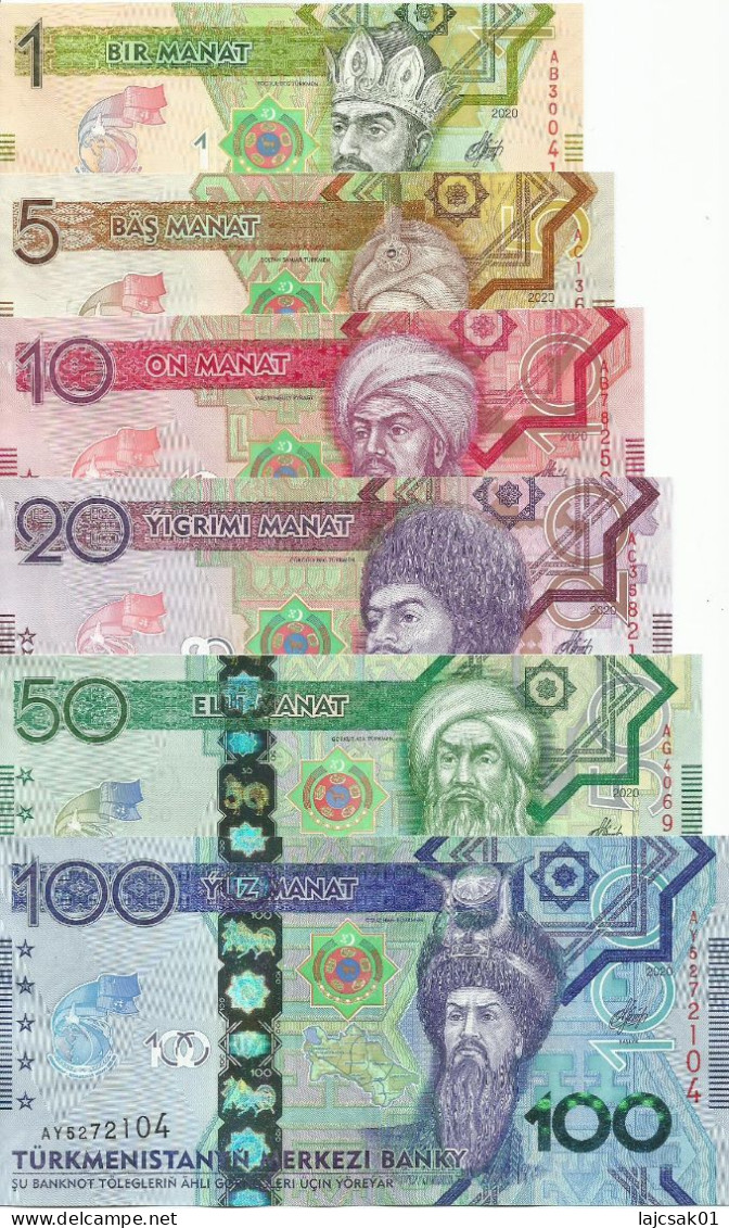 Turkmenistan  2020. Full Set  1-5-10-20-50-100 Manat Commemorative Issue 25th Anniversary Of Neutrality UNC - Turkmenistán