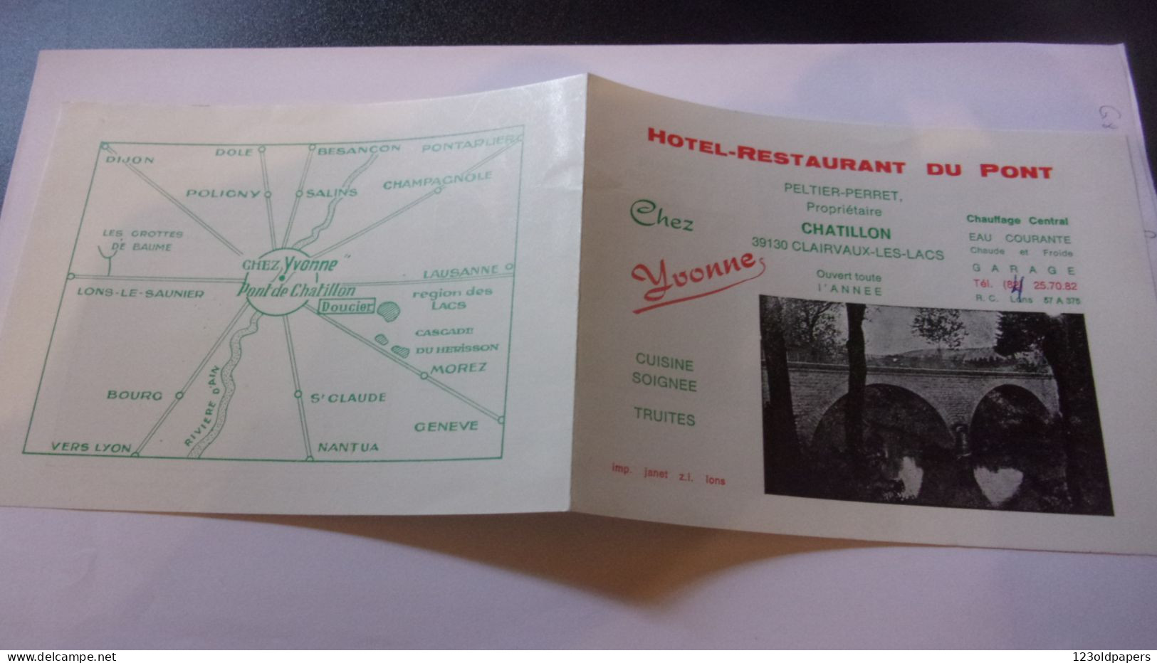 39 JURA  CLAIRVAUX LES LACS HOTEL RESTAURANT DU PONT  CHEZ YVONNE  DEPLIANT TOURISTIQUE - Tourism Brochures