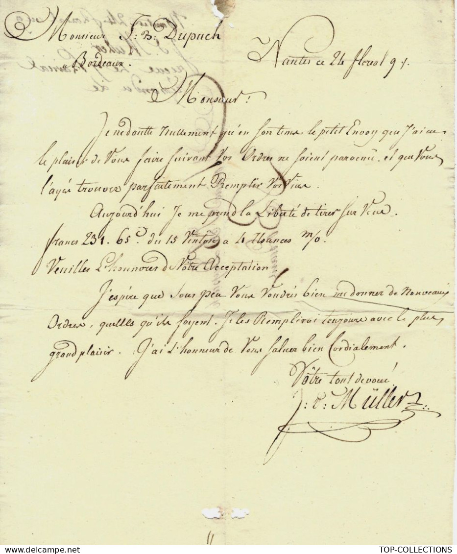 1801   Lettre Nantes Muller Sign. Maçonnique Pour Dupuch Armateur  Négrier Bordeaux V.HISTORIQUE - 1800 – 1899