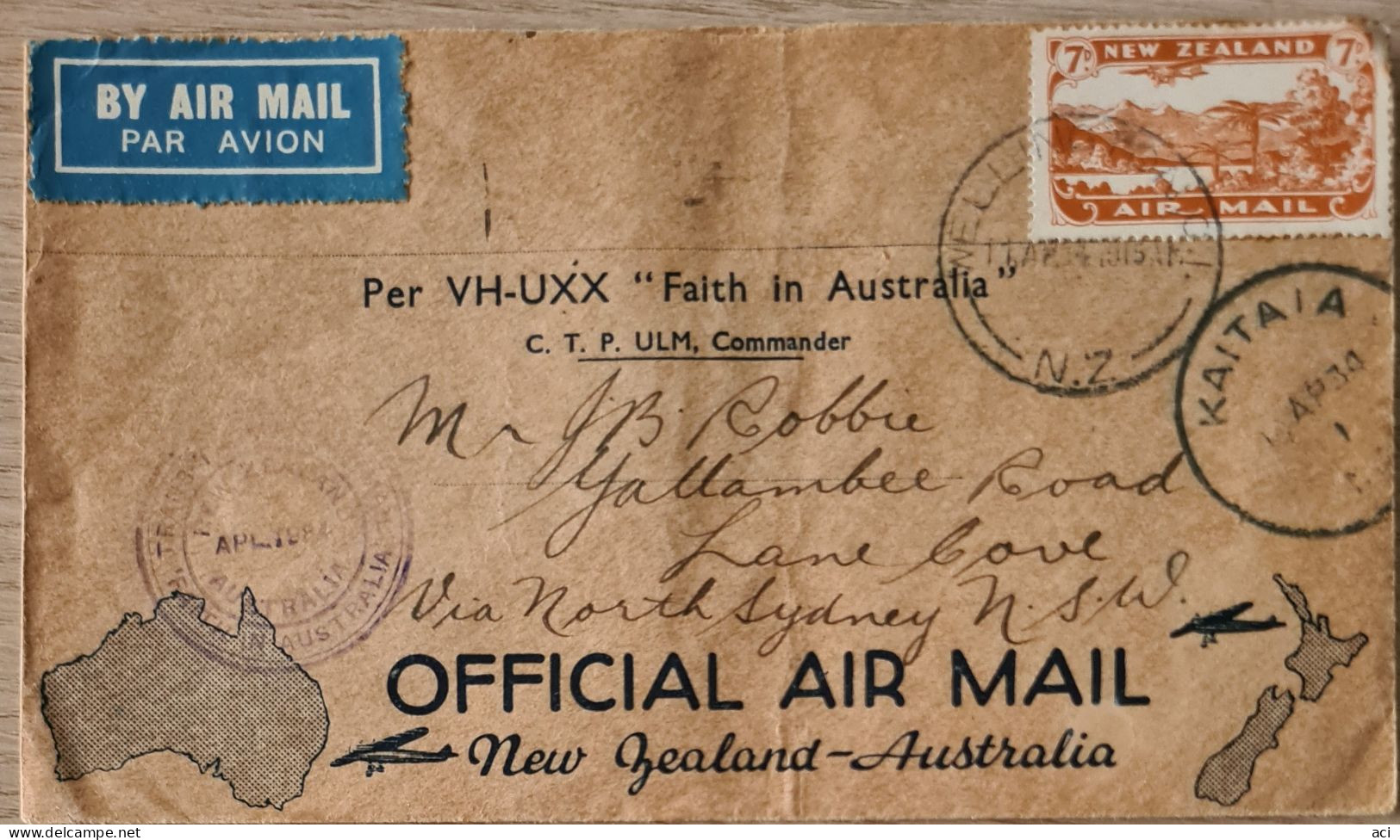 New Zealand 1934  Official Air Mail New Zealand Australia - Lettres & Documents