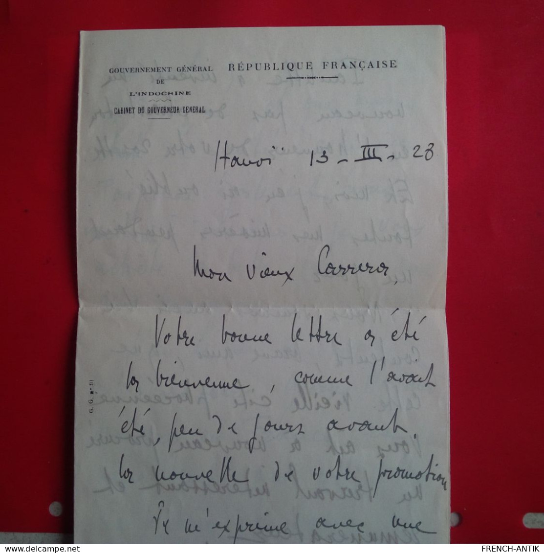 LETTRE HANOI POUR PARIS TIMBRE SURCHARGE KOUANG TCHEOU 1928 - Brieven En Documenten