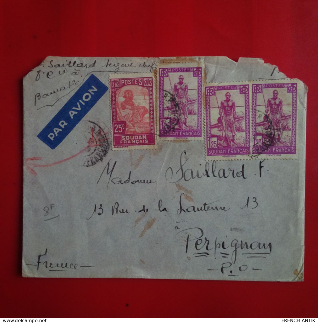 LETTRE BAMAKO POUR PERPIGNAN 1941 TIMBRE SOUDAN FRANCAIS - Briefe U. Dokumente