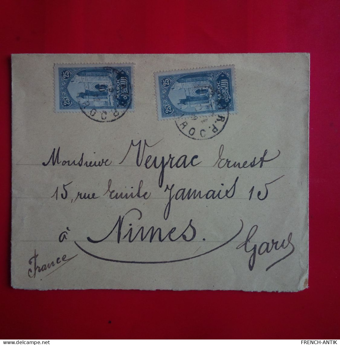 LETTRE MAROC POUR NIMES CACHET RESIDENCE GENERAL DE LA REPUBLIQUE FRANCAISE - Storia Postale