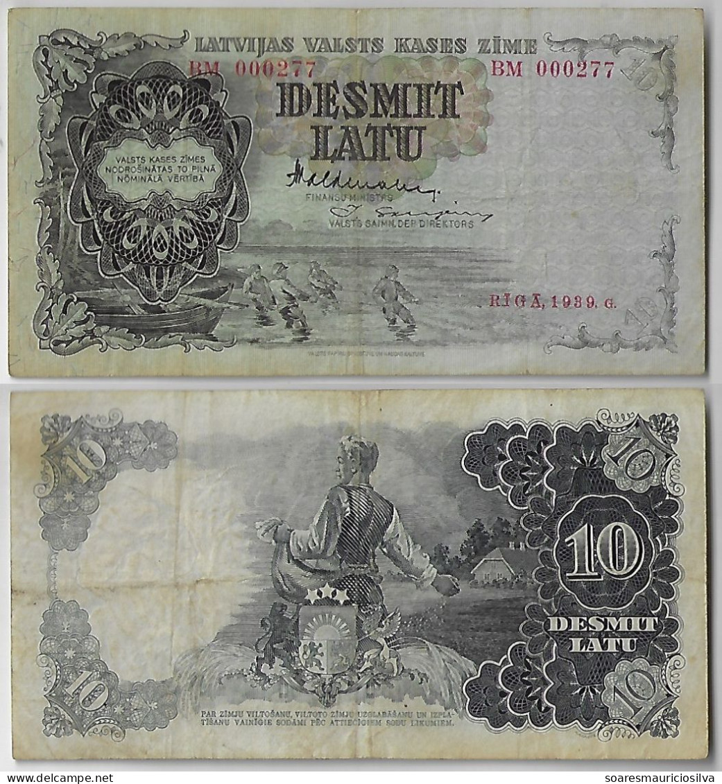 Banknote Latvia 10 Latu 1939 Pick-29d MBC (catalog US$50) - Lettonie