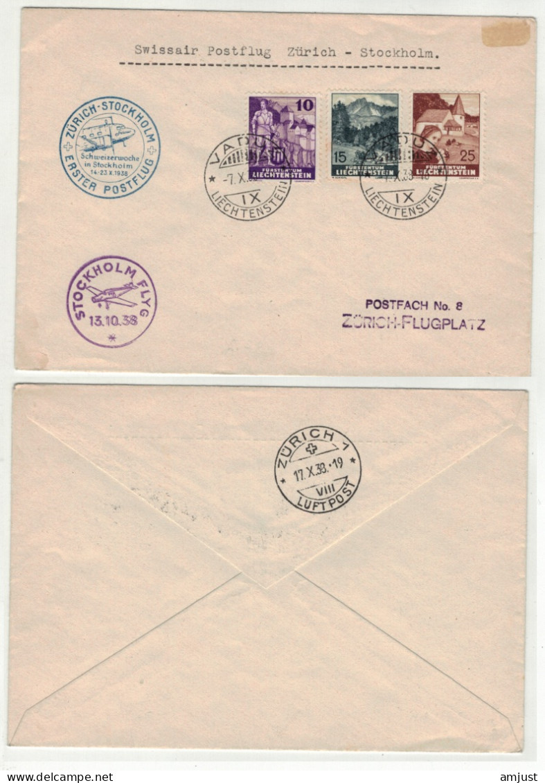 Liechtenstein // Poste Aérienne // Vol Zurich-Stockhol Au Départ De Vaduz Le 7.10.1938 - Aéreo