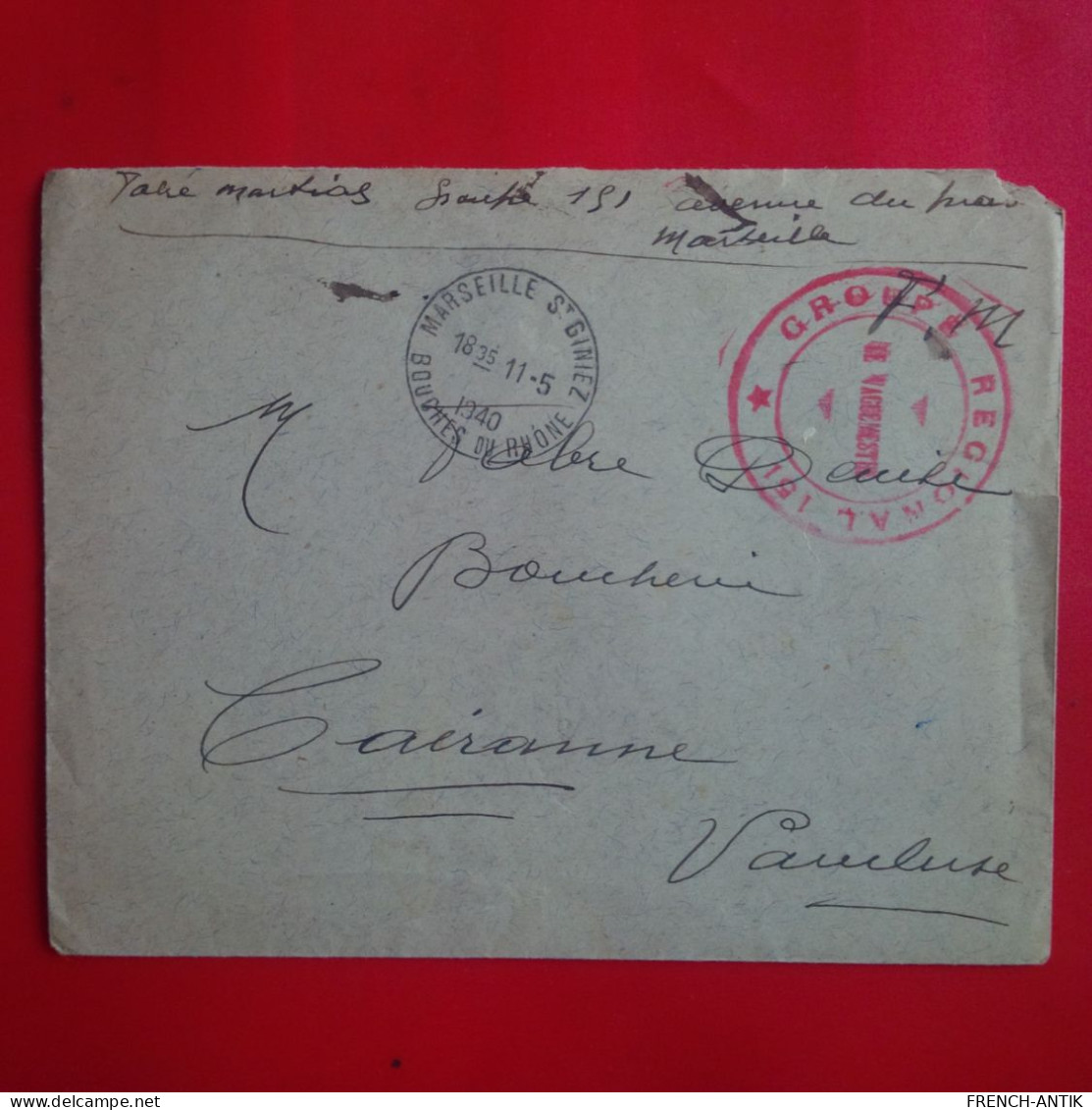 LETTRE MARSEILLE GARE POUR TOULON CACHET COMMISSION DE PORT DE MARSEILLE 1941 - Lettres & Documents