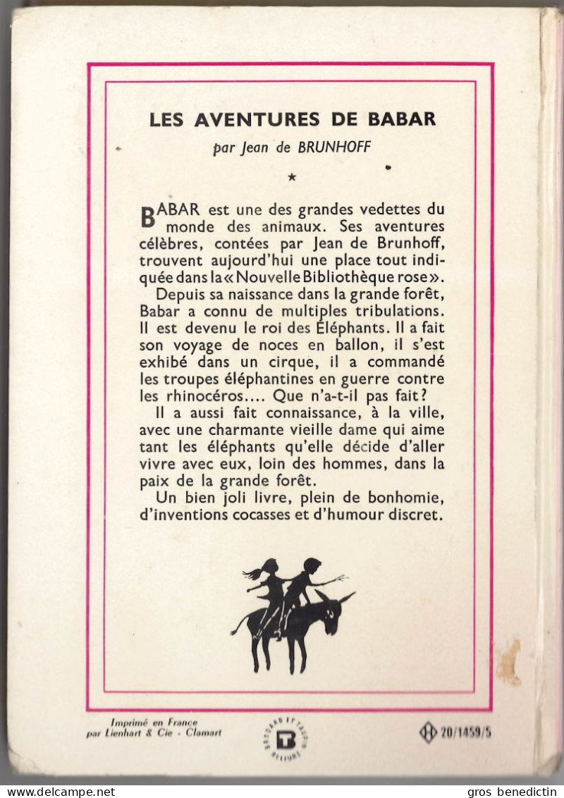 Hachette - Nouvelle Bibliothèque Rose N°47 - Jean De Brunhoff - "Les Aventures De Babar" - 1970 - #Ben&Brose&Div - Bibliotheque Rose