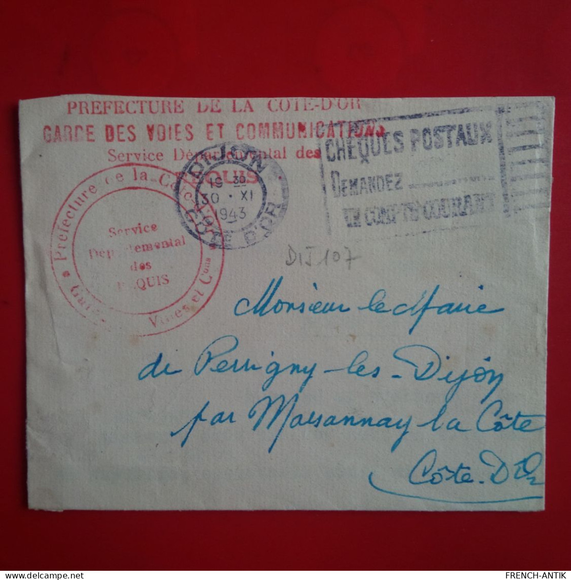 LETTRE DIJON POUR MASSANNAY LA COTE CACHET GARDE DES VOIES ET COMMUNICATIONS - Lettres & Documents