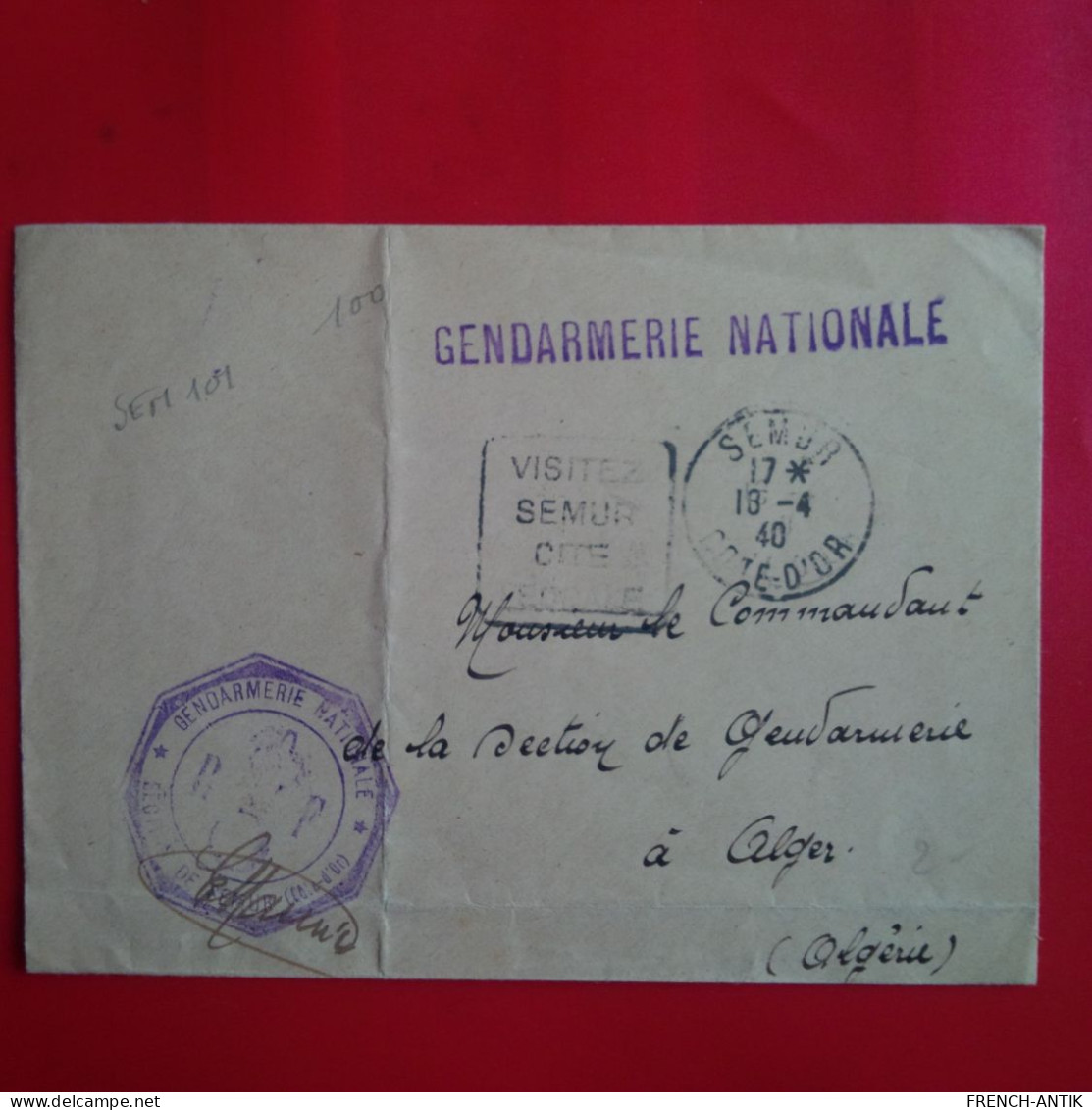 LETTRE SEMUR POUR ALGER GENDARMERIE NATIONALE - Lettres & Documents
