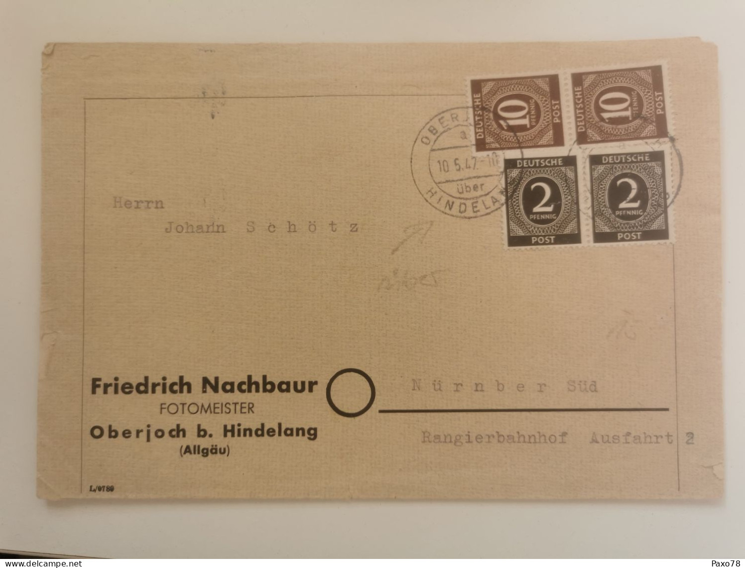 Allemagne, Envelope Oblitéré Oberjoch 1947 - Other & Unclassified