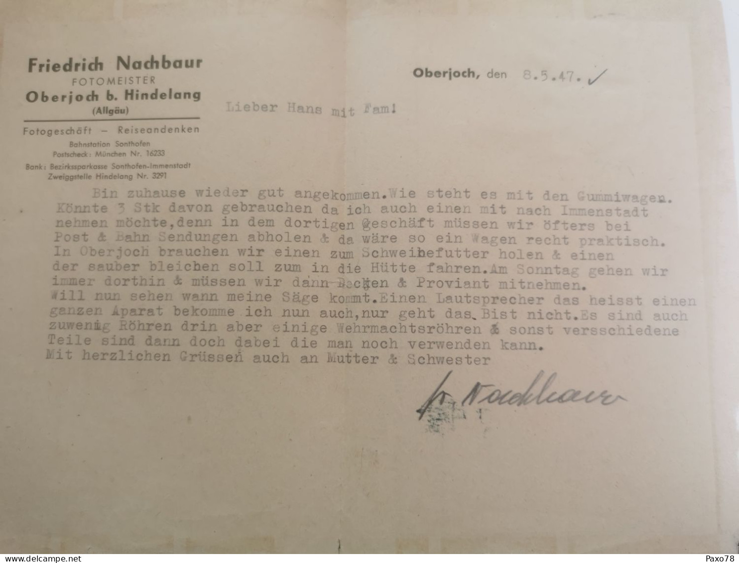 Allemagne, Envelope Oblitéré Oberjoch 1947 - Altri & Non Classificati