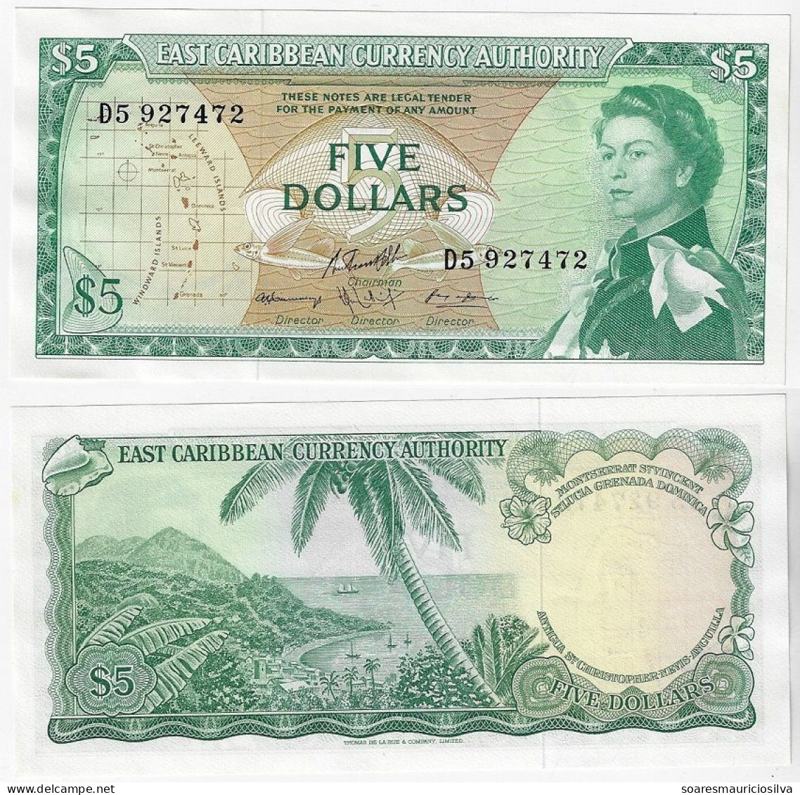 Banknote East Caribbean 5 Dollars 1965 Pick-14g Queen Elizabeth II Uncirculated (catalog US$100) - East Carribeans