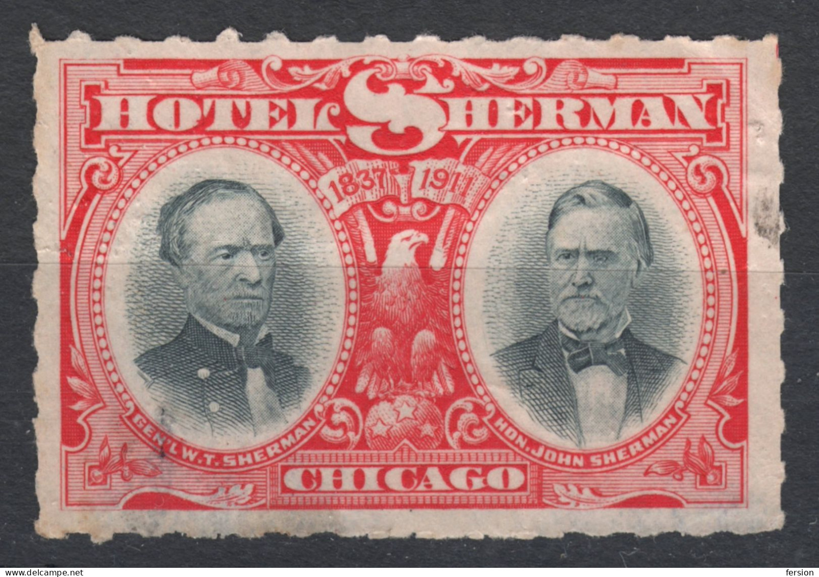 HOTEL SHERMAN CHICAGO USA 1911  - USA Stamp Label Cinderella Vignette / Eagle - Hotel- & Gaststättengewerbe