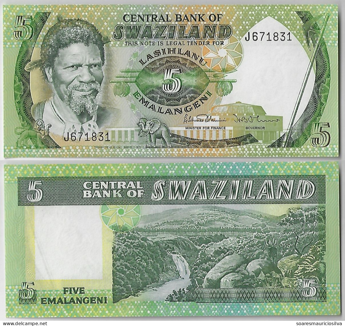 Banknote Swaziland 5 Emalangeni 1984 Pick-9 King Sobhuza II Uncirculated - Swasiland