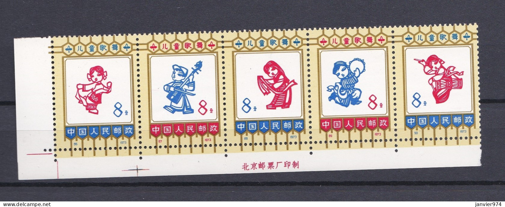 Chine 1973. 5 Timbres , La Serie Complète,  Chants Et Danses D'enfants , Children`s Songs And Dances. Scan Recto Verso  - Ongebruikt