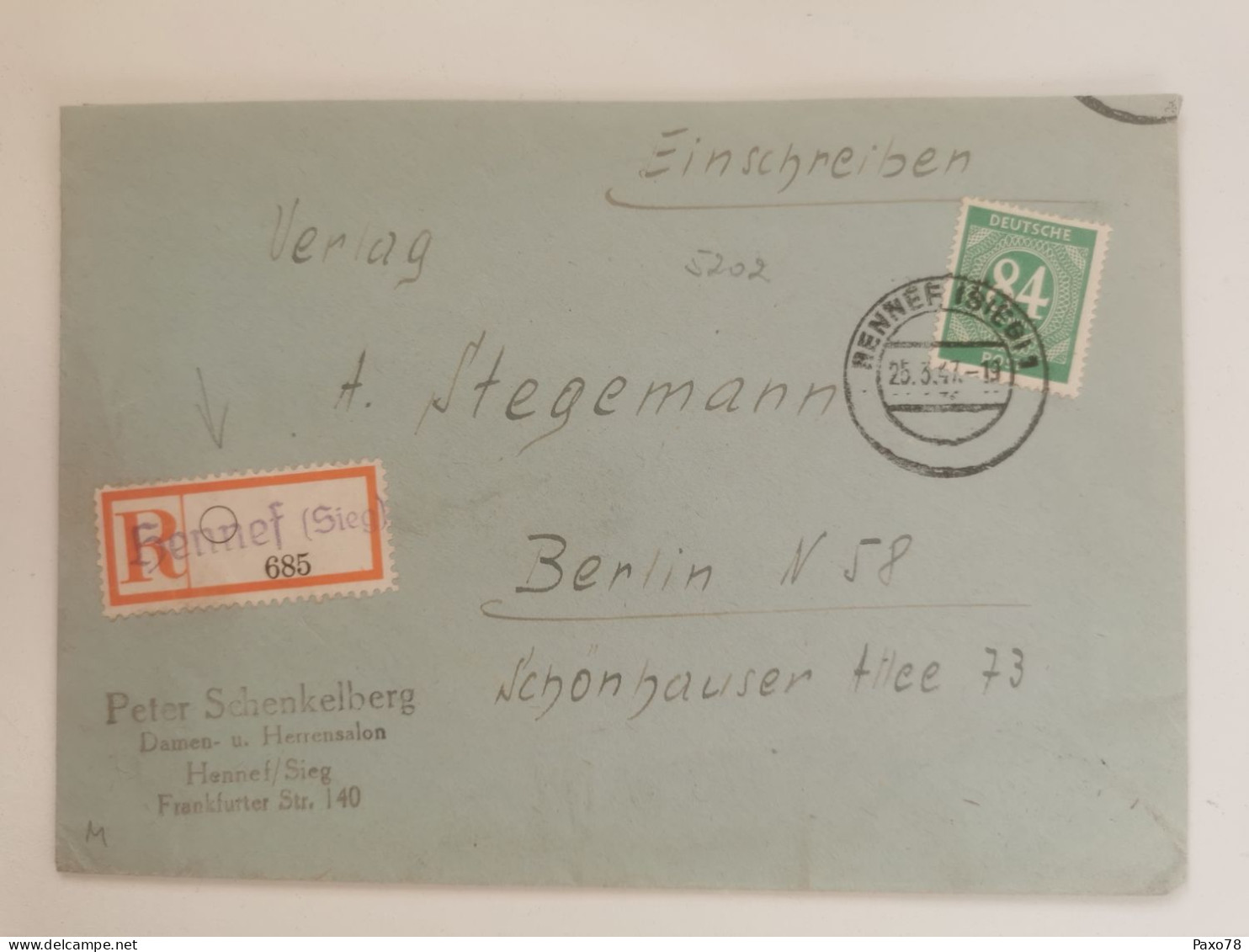 Allemagne, Envelope Oblitéré Hennef Sieg 1947 - Sonstige & Ohne Zuordnung