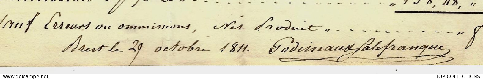 1811 NAVIGATION & COMPTE DE  VENTE DE VIN  Brest Finistère Godineaux Salefranque Pour Dupuch Négociant Négrier Bordeaux - 1800 – 1899