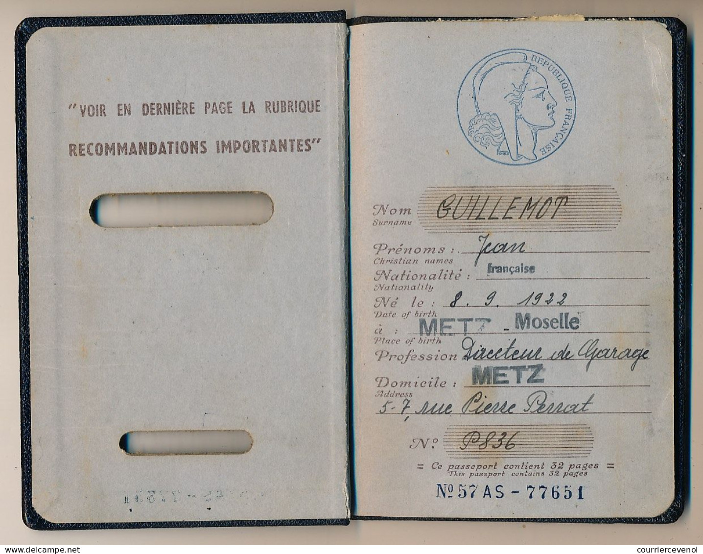 FRANCE - Passeport Préfecture Moselle 1959/1953, Visas USA, IRAN, HONK-KONG - Fiscaux France, Iran, Grande Bretagne - Covers & Documents
