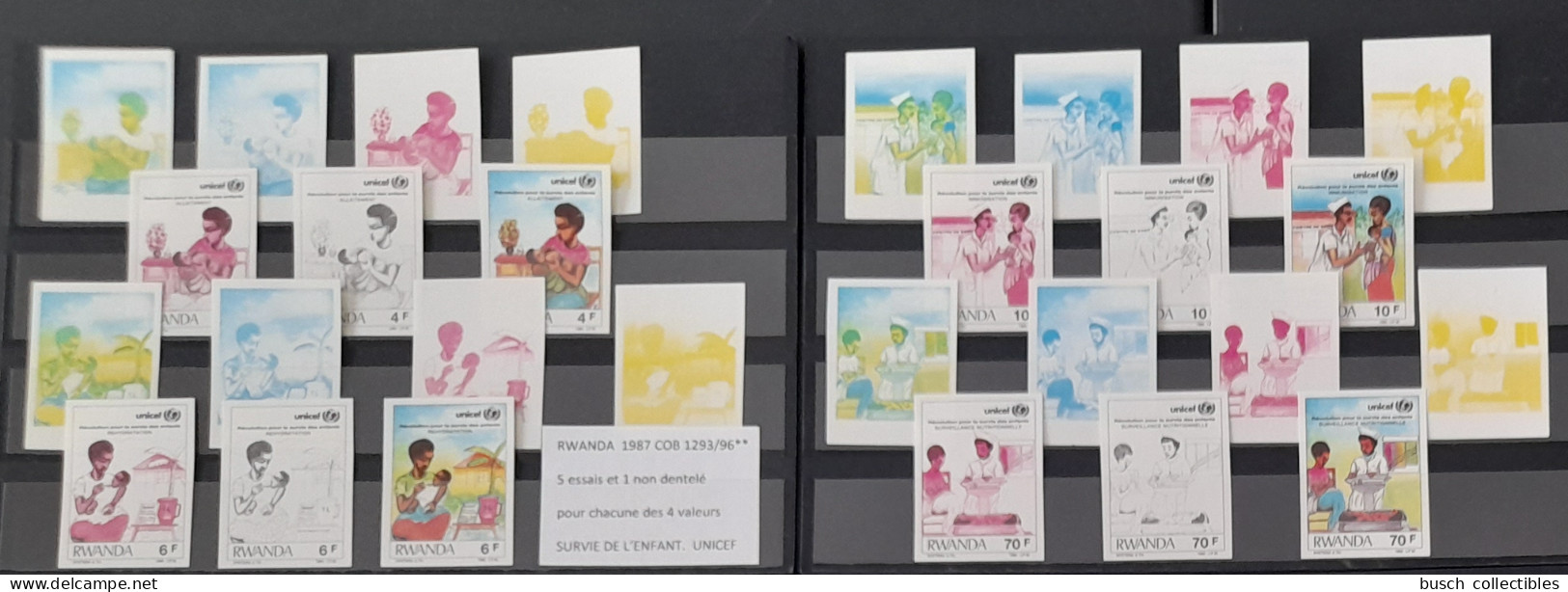 Rwanda 1987 COB 1293 - 1296 Color Proofs Essais Couleur IMPERF ND Révolution Pour Survie De L'Enfant UNICEF Child Kind - Unused Stamps