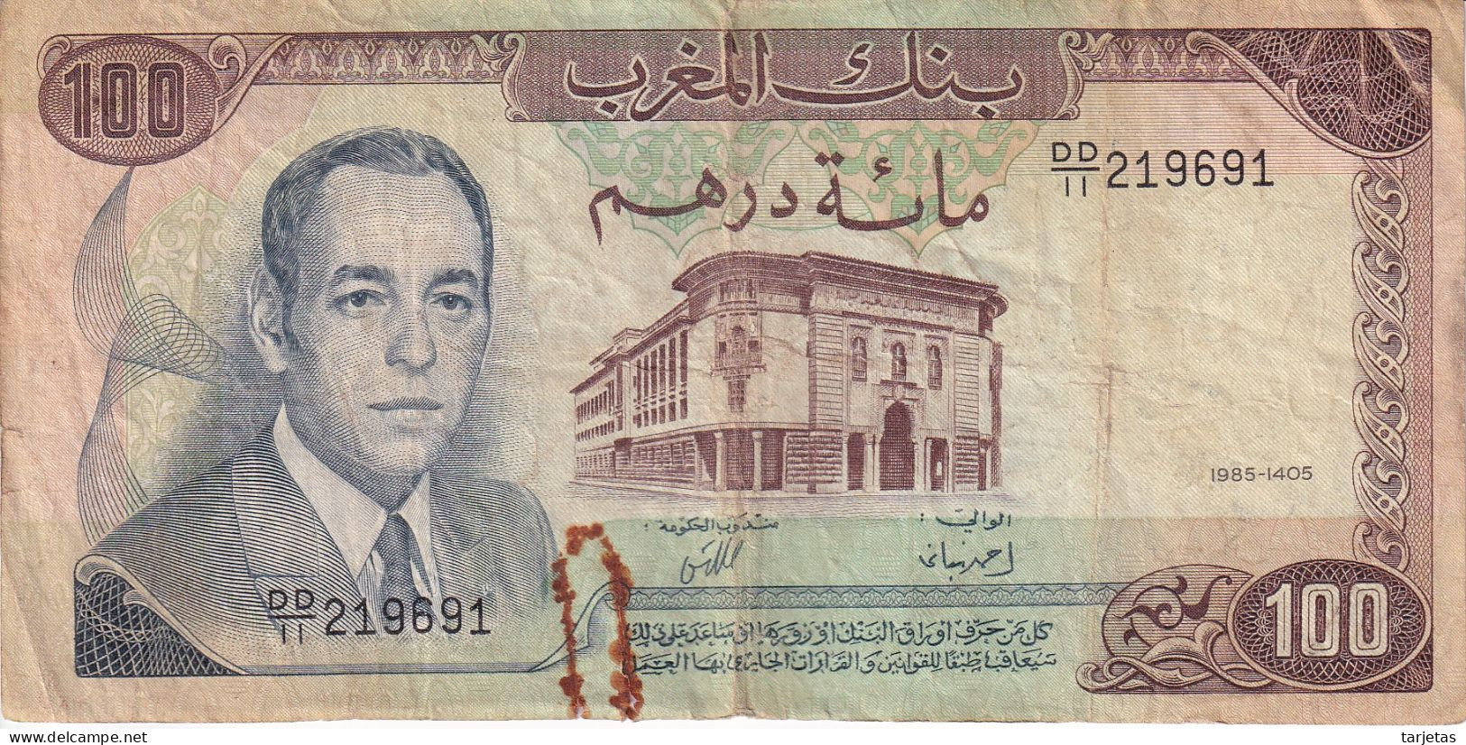 BILLETE DE MARRUECOS DE 100 DIRHAMS AÑO 1985 (BANKNOTE) - Maroc