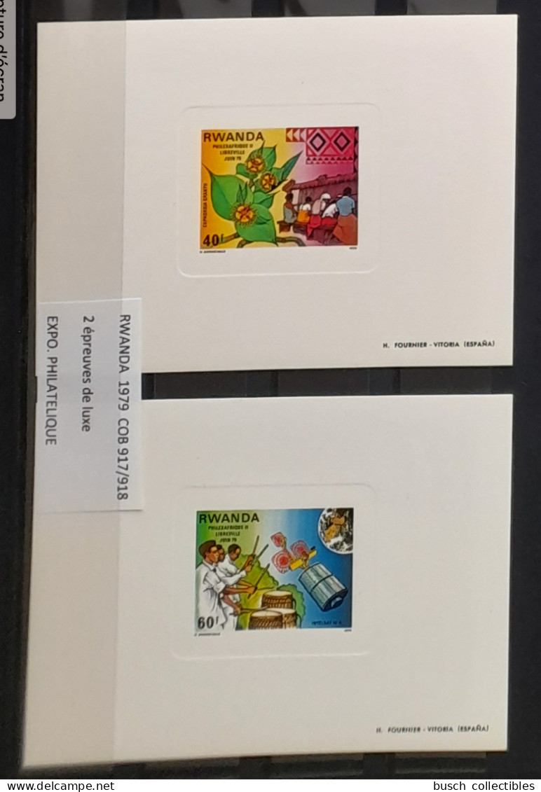 Rwanda 1979 COB LX917 - 918 Feuillet Epreuve De Luxe Proof Philexafrique II Exposition Philatélique Libreville - Unused Stamps