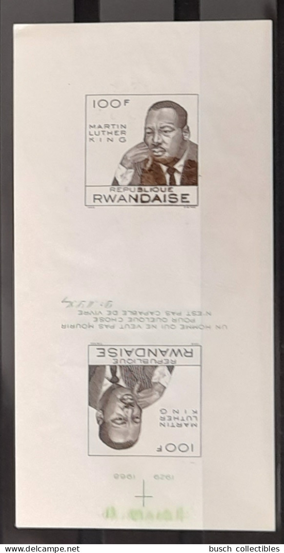 Rwanda 1968 COB Bl 12 Vert Absent IMPERF Missing Green Non Dentelé Tête-bêche Martin Luther King - Martin Luther King