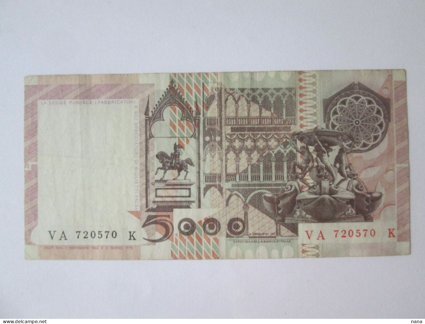 Italy 5000 Lire 1979 Banknote See Pictures - 5.000 Lire