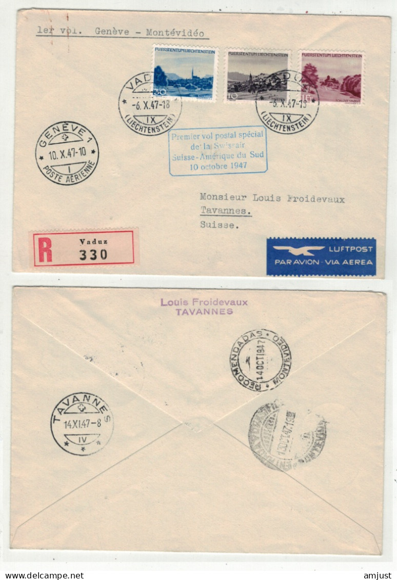 Liechtenstein // Poste Aérienne // 1er Vol Postal Spécial Swissair Suisse -Afrique Du Sud Au Départ  Vaduz Le 10.10.1947 - Air Post