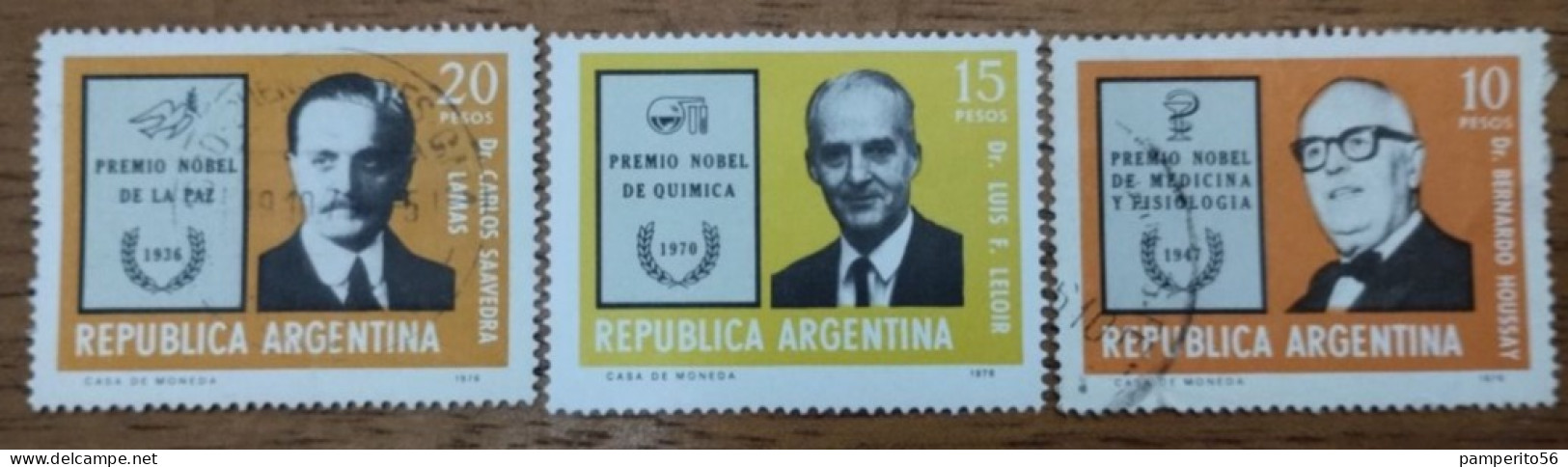 ARGENTINA - AÑO 1976 - Premios Nóbeles Argentinos. - Serie Completa 3 Valores - Usada - Usados